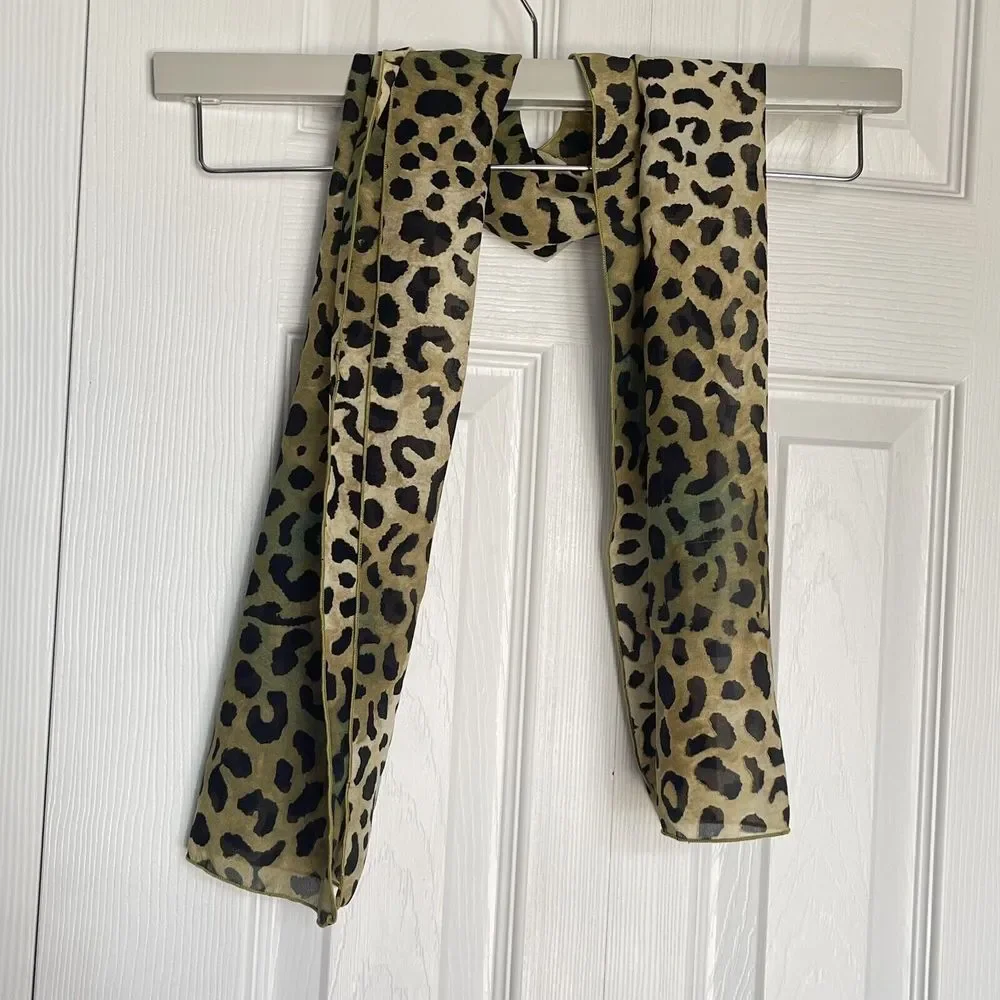 Leopard Animal Print Long Silky Scarf 44x11 EUC